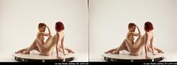 Nude Woman - Woman White Slim long red 3D Stereoscopic poses Pinup